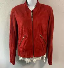 Jennifer Kate Suede Red Bomber Jacket