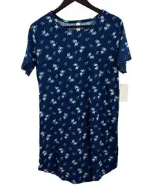 Flora by Flora Nikrooz Lace Trim Ribbed Sleep Shirt Navy Size Large New