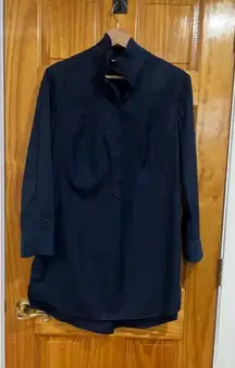 Akris Punto Navy Pleated Collar Long Sleeve Tunic Blouse Size US 8