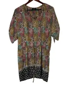 Tolani Women Size Small 100% Silk Bohemian Peasant Paisley Mini Dress V-Neck
