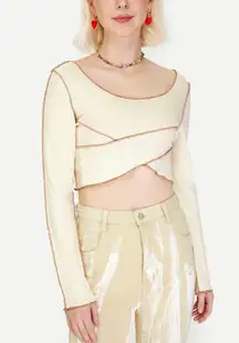 Beige Stitching Rib Top