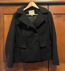 Maralyn & Me Black Hooded Double Breasted Pea Coat size Small LN
