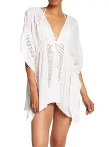 Elan White Tie Front Beach Coverup Lace Detail