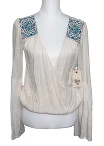 NWT BILLABONG Peasant Boho Embroidered Long Sleeve Top Women’s Size Medium