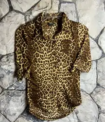 Rue 21 Brown/Black Leopard Button Shirt Jrs Sm