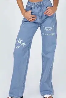 Princess Polly size 6 not an angel straight leg denim jeans stars preloved