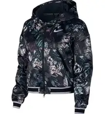 Nike Women's Dri-Fit Tennis Jacket Black Floral Print Satin Cropped Size Med