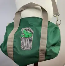 Vintage Oscar the Grouch Patch Duffel Bag Carryall Tote Gym Bag Sesame Street