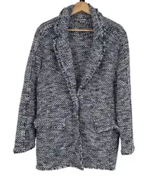 Chicos Tweed Blazer Jacket Size 3 XL Boucle Knit Purple Fringe Academia Preppy