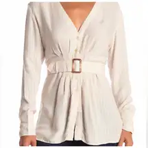 Free People Ivory Buckle Boho Long Sleeve Flowy  Fitted Blouse Size L