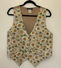 Saddle River Sportswear Sunflower Cottage Button Up Vest Women Tie Back 90s sz M