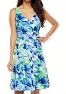 Chaps Baja‎ Watercolor Floral Print Sleeveless A-Line Dress Size 16