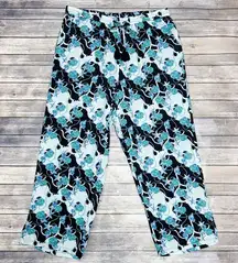 Talbots Seashell Straight Leg Crinkled Woven Beach Pants Blue Green Large Cotton