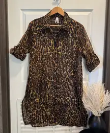 Live 4 Truth Women’s Brown Leopard Coverup Transparent Buttons Dress Sz M
