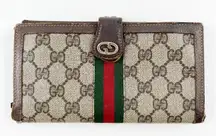Gucci Vintage GG Supreme Web Long Trifold Wallet French Purse Brown