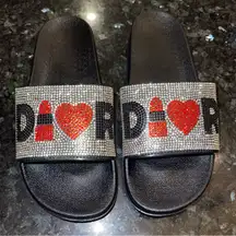 Black and Red Sandals with Glittery Strap