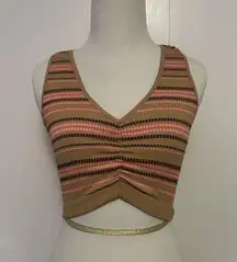 Aerie Superchill Seamless Ruched Bra Crop Tank Top Size Medium M Brown Striped