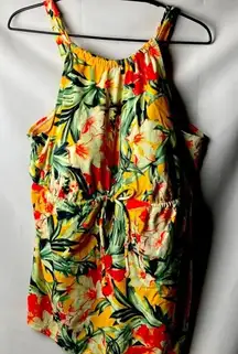 CATHERINES WO SIZE 22W TROPICAL PRINT BATHING SUIT TOP ONLY LONG LENGTH