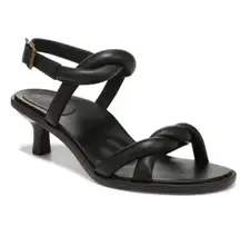 Angelica Black Women's Kitten Heeled Puffy Strap Sandals Orthotic Sz 5