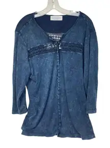 Bleu Bayou Dyed Cotton Jersey Jacket Cardigan‎ with Back Fringe Blue L