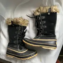 Sorel Joan of Arctic Suede Waterproof Fur Trim Black Winter Snow Boots 7 Scandi