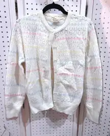 Its Pure Gould Womens White Pastel Stripe Knit Cardigan Sweater Top