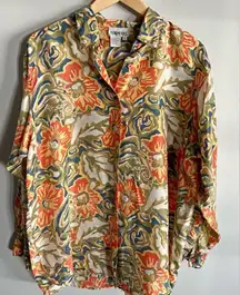 Vintage Capezio floral silk button blouse long sleeve lightweight sheer