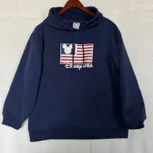 Disney USA Hoodie Mickey Mouse American Flag Blue Unisex Pullover Vintage Small