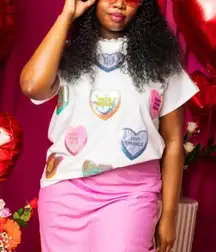 NWT Queen of Sparkles Positive Candy Heart Tee - White and Multicolor