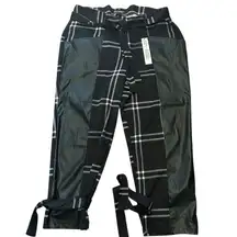 Like an Angel Crop Pant 3X NWT Black Plaid Belted Faux Leather Insert Ankle Ties