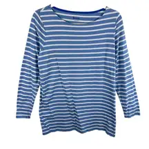 Boden 100% Cotton Blue White Striped 3/4 Sleeve Lightweight T-Shirt Size M