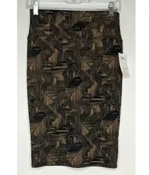 LuLaRoe Printed Cassie Skirt Pencil Brown Black Print XS New