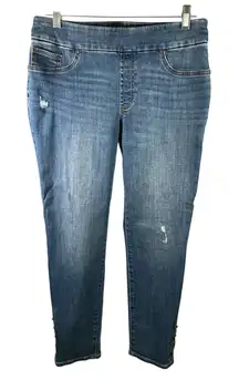 Chico's Legging Ankle‎ Jeans Womens Size 6R Denim Pull On Distressed Buttons