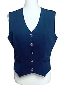 70’s Vintage Navy Blue Polyester Vest Handmade Sz M