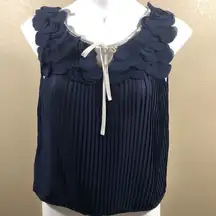 Esley navy blue pleated sleeveless blouse