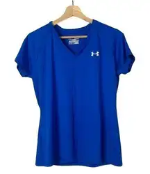 Under Armour Bright Blue Heat Gear Semi Fitted V-Neck Athletic Top M