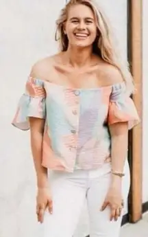 NWT Crosby by‎ Mollie Burch Georgie Off Shoulder Ruffle Sleeve Pastel Top Small