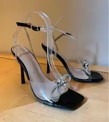 Wild Diva Black Rhinestone Bow Narala -15 Stiletto High Heel Pumps Size 8.5