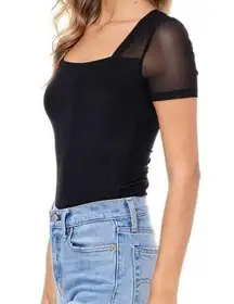 Elodie square neck mesh sleeve black bodysuit