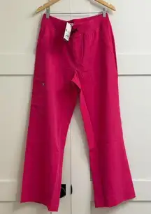 Figs High Waisted Isabel Wide Leg Scrub Pants in Shocking Pink, Size Large