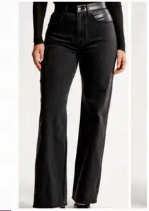 Abercrombie Relaxed Black Jeans with Faux Leather Detail