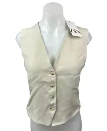 NEW Zara White Cream Sleeveless Button V-Neck Casual Formal Crop Vest Top Size S