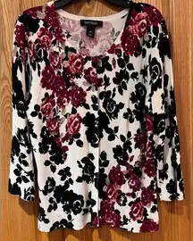 White House Black Market Floral Print Sequin 3/4 Sleeve Cardigan Sweater Medium