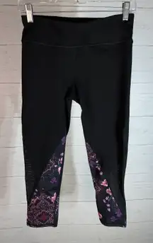 Gaiam Black W/ Floral Print Capri Leggings S