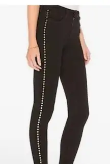 L'Agence Margot Skinny High Rise Gold Studded Stretch Jeans Noir Black Size 26