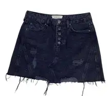 Free People We The Free Womens Denim Mini Skirt Black Aline Distressed Button Fly Pockets-26