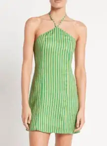 Faithfull the Brand  Muthia Striped Linen Halterneck Mini Dress Green