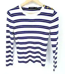 Lauren Ralph Lauren Coastal Knit Blue Striped Sweater Size Medium