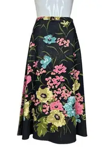 AK  Blue Corduroy Sequins and Floral Design A-Line Midi Skirt Size 10