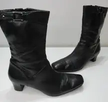 Antonio Melani Soft Leather Mid Calf Square Toe Black Heel Boots 9m Goth Witchy